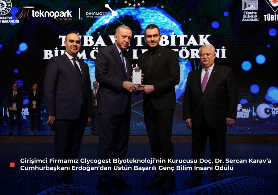Girişimci Firmamız Glycogest Biyoteknoloji’nin Kurucusu Doç. Dr. Sercan Karav’a Cumhurbaşkanı Erdoğan’dan Üstün Başarılı Genç Bilim İnsanı Ödülü