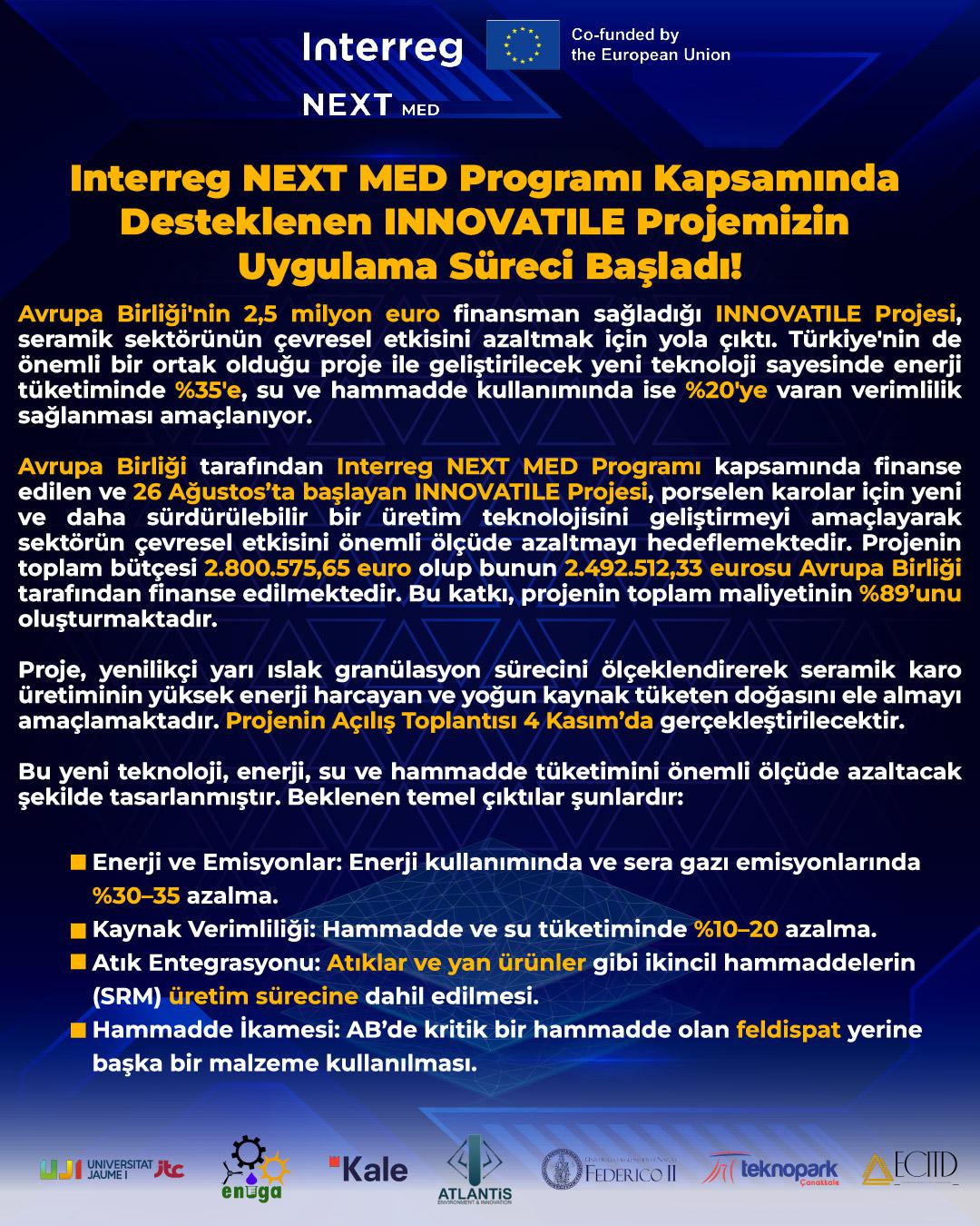 Interreg NEXT MED Programı Kapsamında  Desteklenen INNOVATILE Projemizin  Uygulama Süreci Başladı!